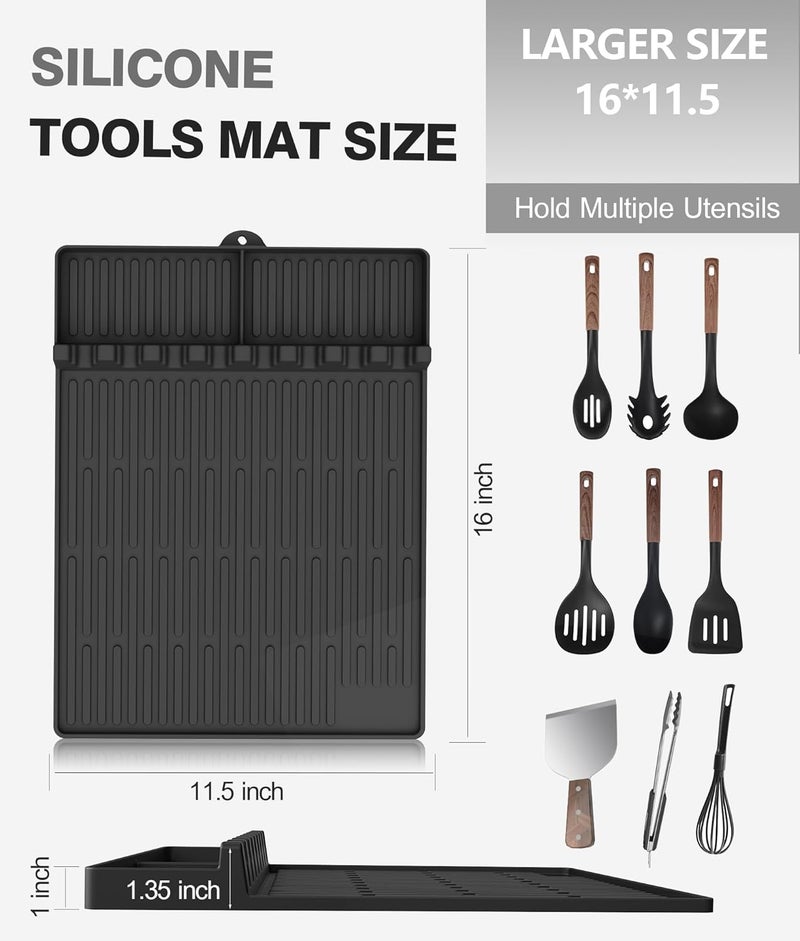 Uozuke Silicone Griddle Tools Mat for Blackstone - Large Silicone Spatula Mat with Drip Pad - Griddle Mats BBQ Grill Accessories - Side Shelf Mats Grill Pad for Blackstone Griddles Accessories(Black) - Image 3